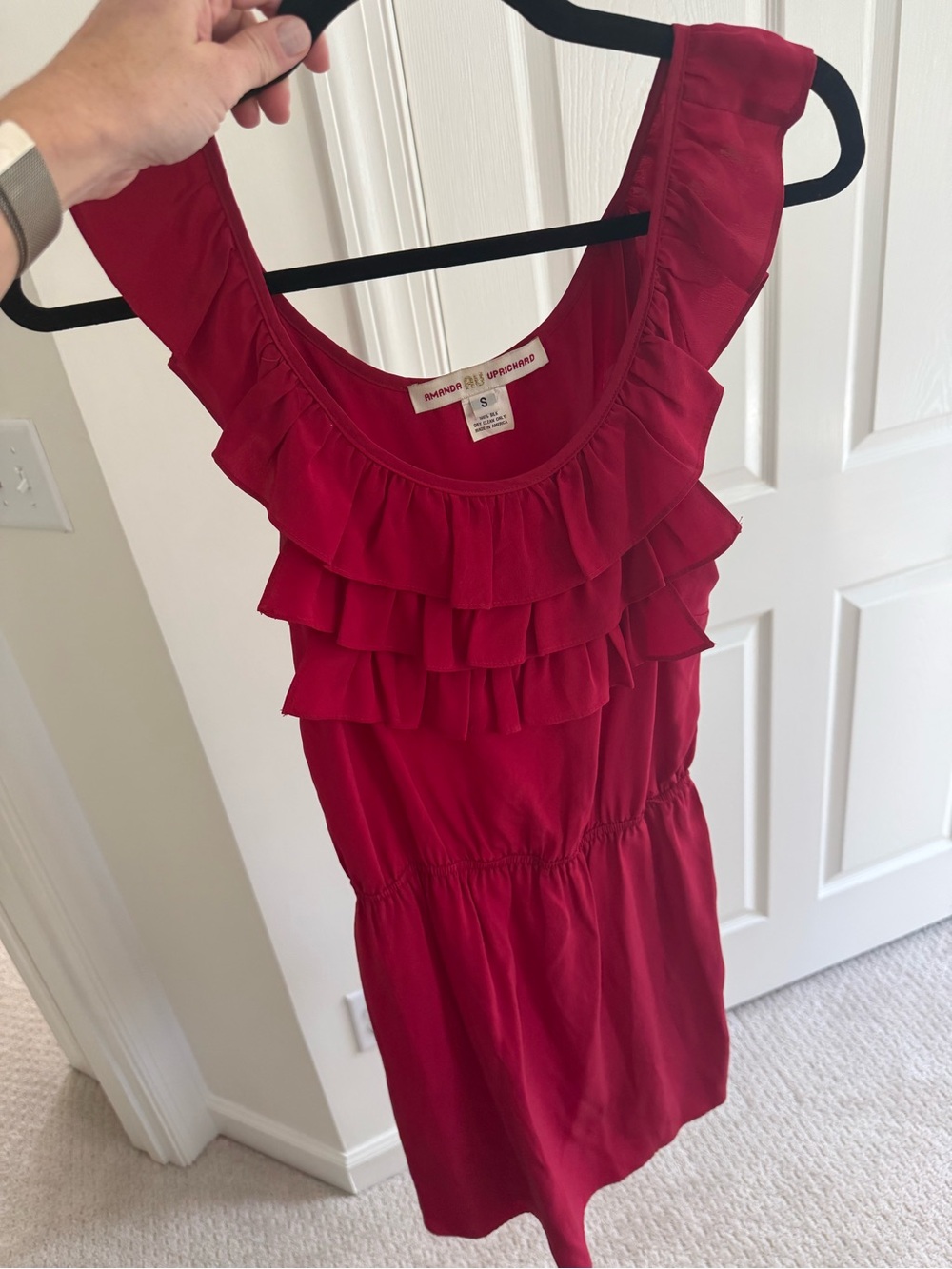 Amanda Uprichard Raspberry Red Ruffle Tiered Tank Mini Dress